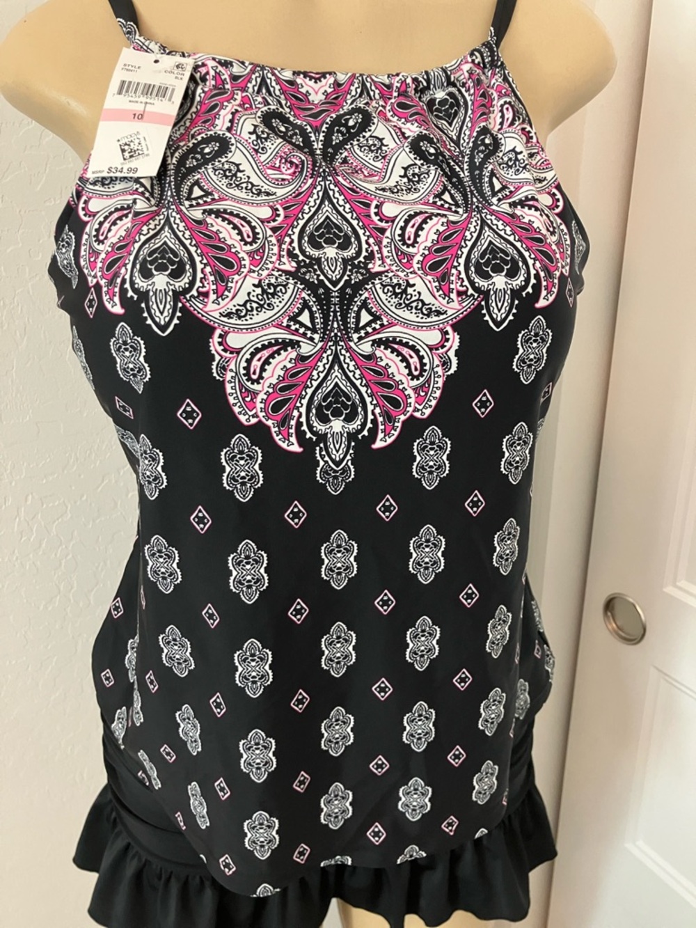 Island Escape Black Camisole with Pink & White Paisley